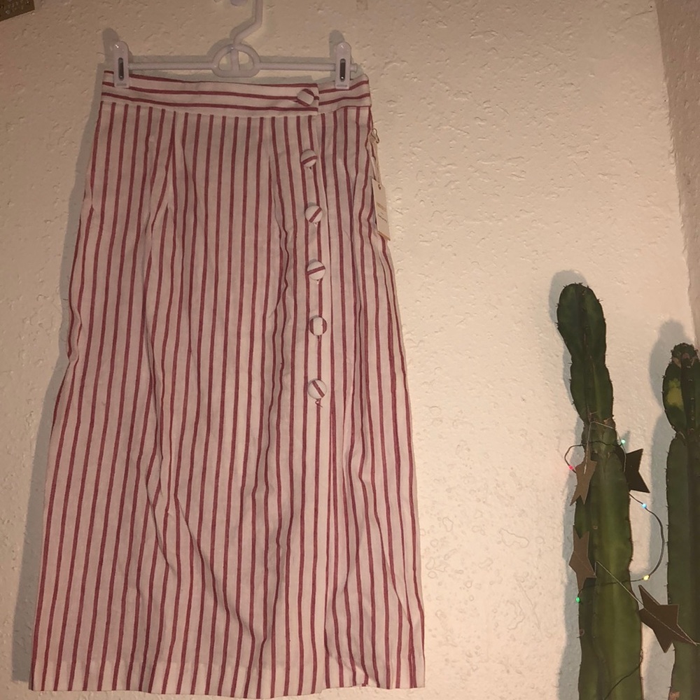 pink and white striped linen blend skirt